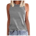 thumbnail image 2 of YMNXA Women's Tank Top Sleeveless Round Neck Striped Print Comfortable Breathable Basic Camisoles For Casual Daily Wear And Layering,Black,L, 2 of 4
