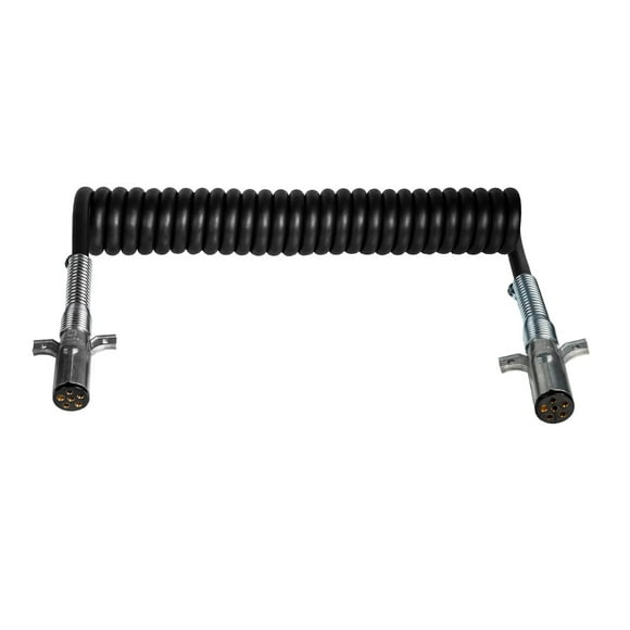 Tectran Recreational Vechicle Powercoil | 6 Conductor / 14 Gauge Cable Type | 2 Plugs | Black | (12' Length)
