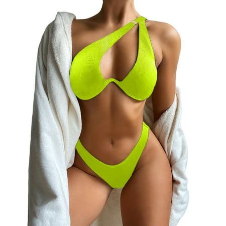 Sngxgn Women High Waisted Bikini Set Swimsuit Scoop Neck Cheeky Bathing Suit(Yellow S)