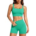 thumbnail image 5 of Women 2 Piece Workout Sets Padded Tank Tops Tummy Control Leggings Gym Outfits,Seamless(Green,S), 5 of 8