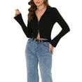 thumbnail image 2 of INSPIRE CHIC Crop Knit Shrug for Women's Zipper Up Bell Long Sleeve Collared Cardigan Black S, 2 of 5