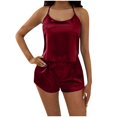 thumbnail image 2 of Jamicy Womens Loungewear Sets Gifts for Wives Women Silk Satin Pajamas Set 2 Pcs Silk Pjs Cami Ruffle Shorts Set Sleepwear, 2 of 3