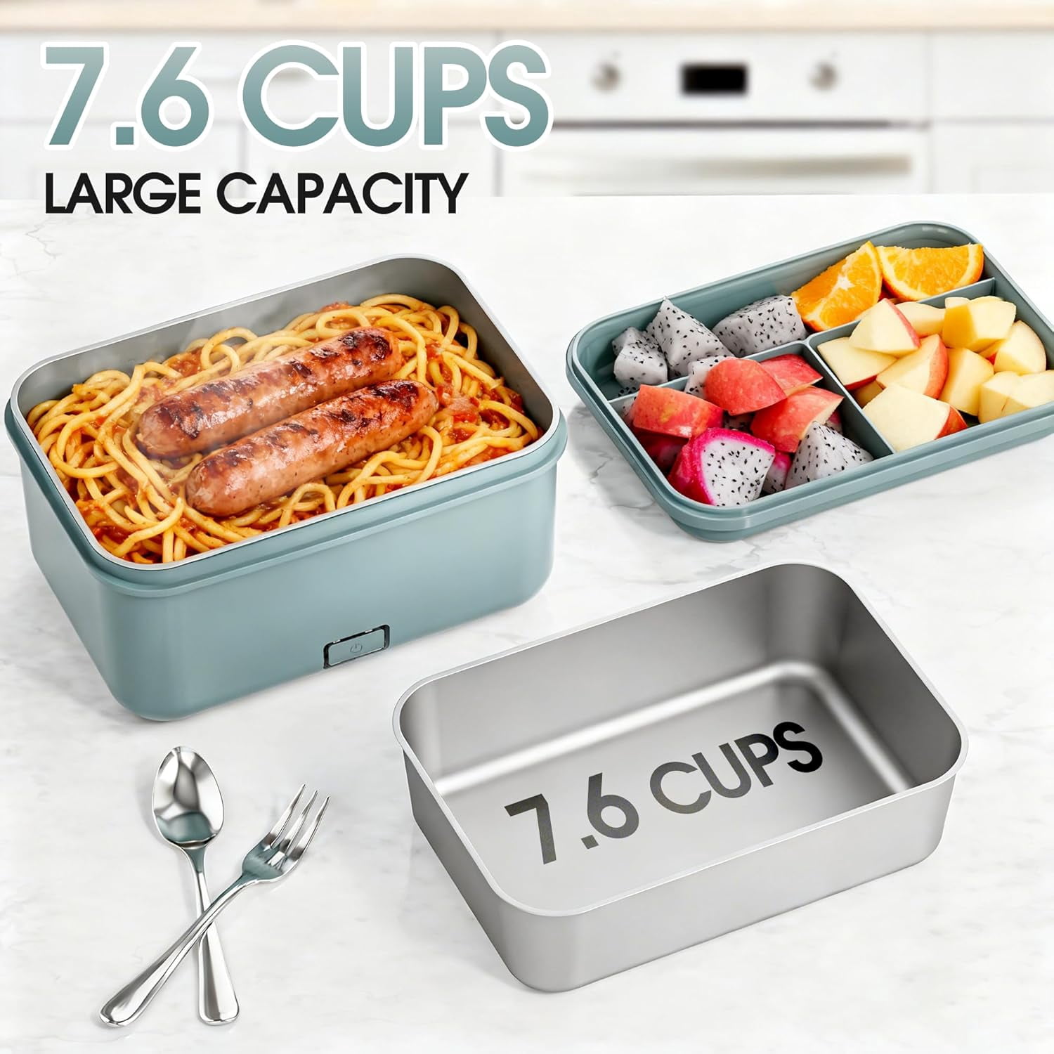 Monteka Cordless Electric Lunch Box for Adults–1.8L Heated Lunch Box Food Warmer, Rechargeable Heating Lunchbox for Office & Outdoor, 70W Lunch Box for Christmas White Elephant Gifts