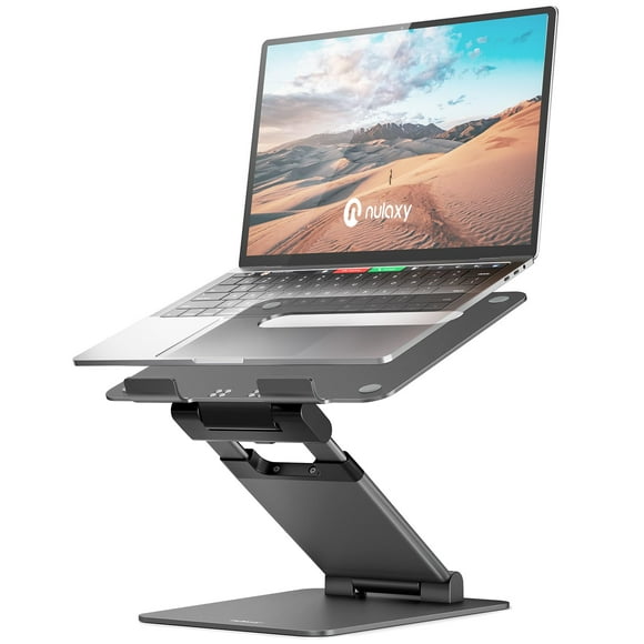 Nulaxy Height Adjustable Laptop Stand for Desk, Dual Foldable Aluminum Computer Riser, Pull Out Design Ergonomic Sit to Notebook Holder Convertor, Co