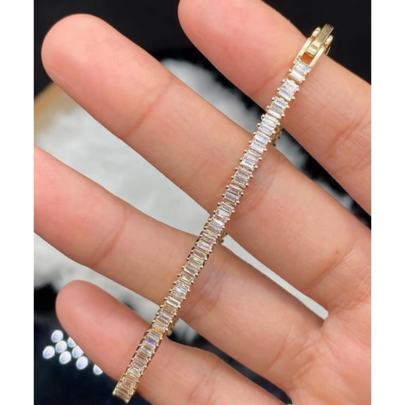 3 Ct Emerald Cut Simulated Diamond Women Tennis Bracelet 14k Yellow Gold Plated