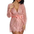 thumbnail image 2 of Women's Lace Trim Long Sleeve Belted Sheer Mesh Sleep Robe Nightgown, 2 of 9