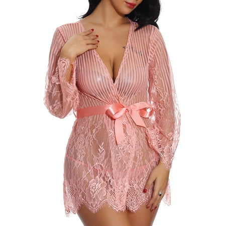 

Zpanxa Sexy Underwear Lace Transparent Front Cardigan Pajamas Women s Sexy Suspender Nightdress Pink L