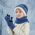 thumbnail image 2 of Wovix Kids Winter Color Block Hat Gloves Scarf Set For Girls Boys Beanie Hats Gloves Knit Set with Thick Warm Fleece Lined For Ages 6-10 Children Warm Soft For Daily Three Pieces, 2 of 4