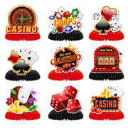 Casino Honeycomb Centerpieces, 9 Pcs Casino Theme Honeycomb Centerpieces & Casino Centerpiece Table Decorations for Casino Party Decorations & Las Vegas Party Decorations