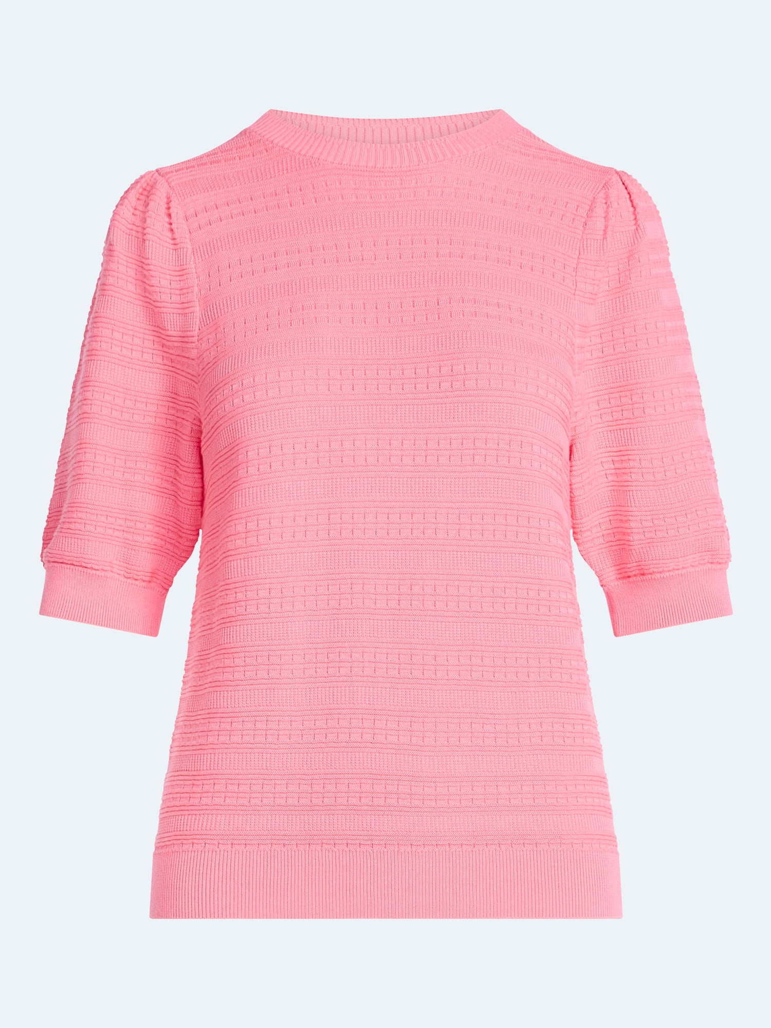 Free Assembly Women's Textured Sweater with Short Puff Sleeves, Lightweight, Sizes XS-XXL
