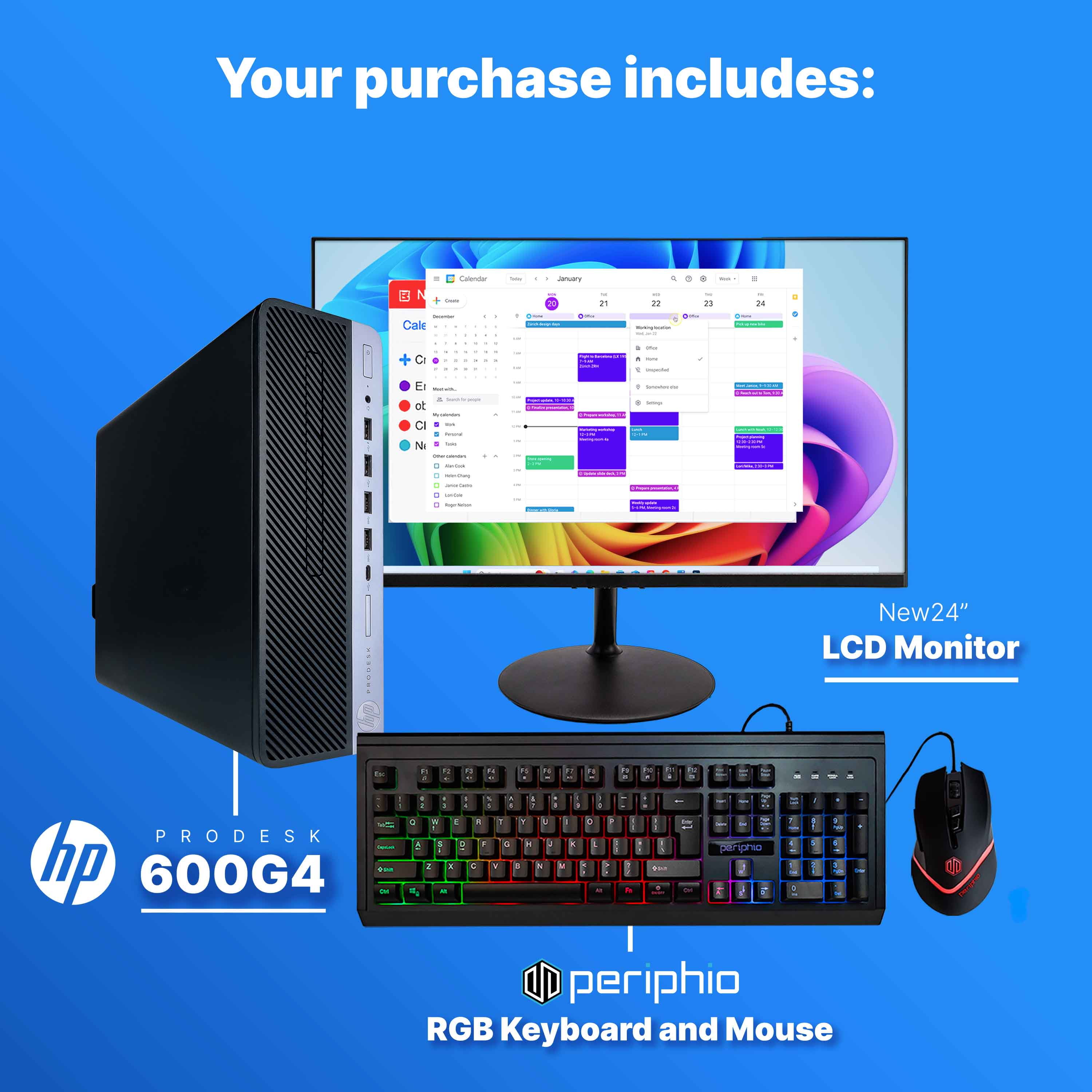 Restored HP ProDesk 600 G4 Desktop PC, Intel Core i5 3.2GHz, 16GB RAM, 1TB SSD, Win 11 Pro, WiFi, BT, Gaming KBM, 24" Monitor – Blair Tech (Refurbished)