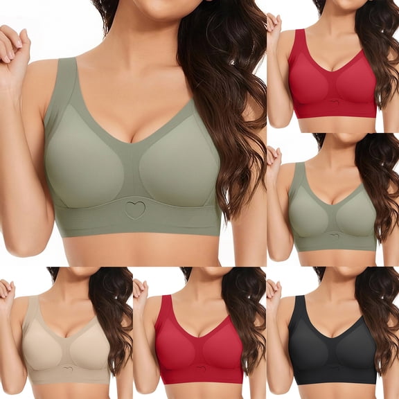 IQOGKRN Wireless Bras for Women Mesh Full Coverage Jelly Padded Bralette No Underwire Push Up Seamless Everyday Bra Beige L