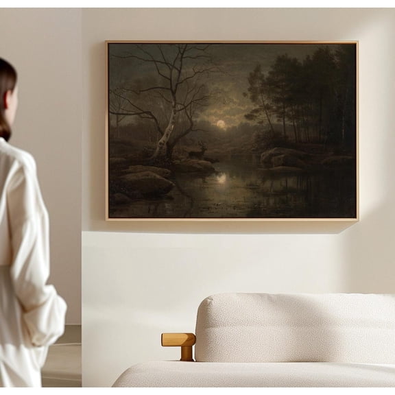 Moonlight Forest Landscape : Vintage Dark Academia Art Postered, Unframed Poster Size 8x12