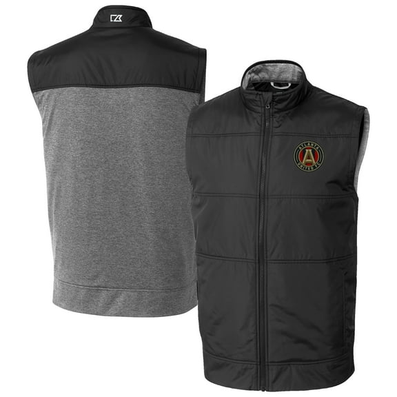 Men's-Cutter & Buck  Black Atlanta United FC Stealth Hybrid Quilted Windbreaker Full-Zip Vest