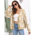 thumbnail image 2 of Long Sleeve Women's Open Front Button Down V Neck Knitted Floral Print Sweaters Cardigan, 2 of 6