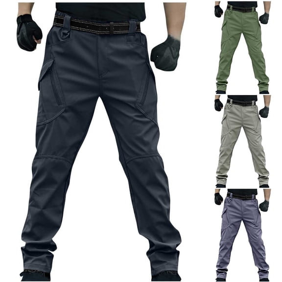DDAPJ pyju Men's Slim Fit Stretch Cargo Pants Ripstop Pants Military Pants Lightweight Outdoor Hiking Work Pants with Multi Pockets Black L