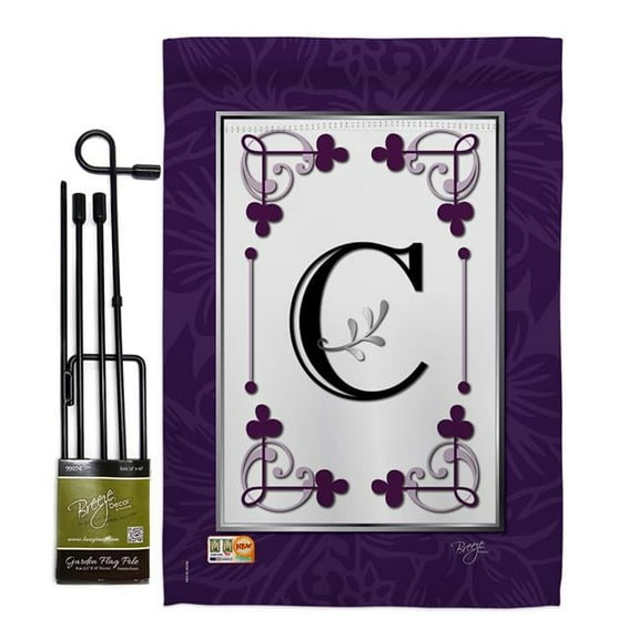 Breeze Decor BD-SB-GS-130003-IP-BO-D-US09-BD 13 x 18.5 in. Classic C Initial Interests Simply Beauty Impressions Decorative Vertical Double Sided Garden Flag Set with Banner Pole