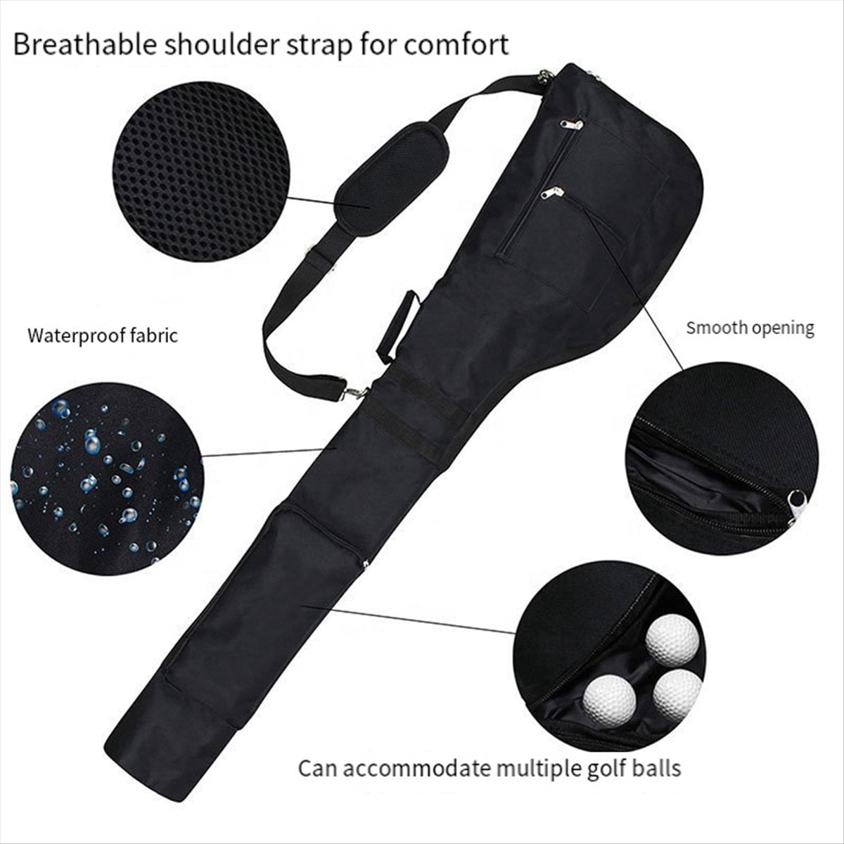 Small Golf Bags, Golf Bag, Sun Day Golf Carry Bag Foldable for Driving Range, Practice Clubs Black