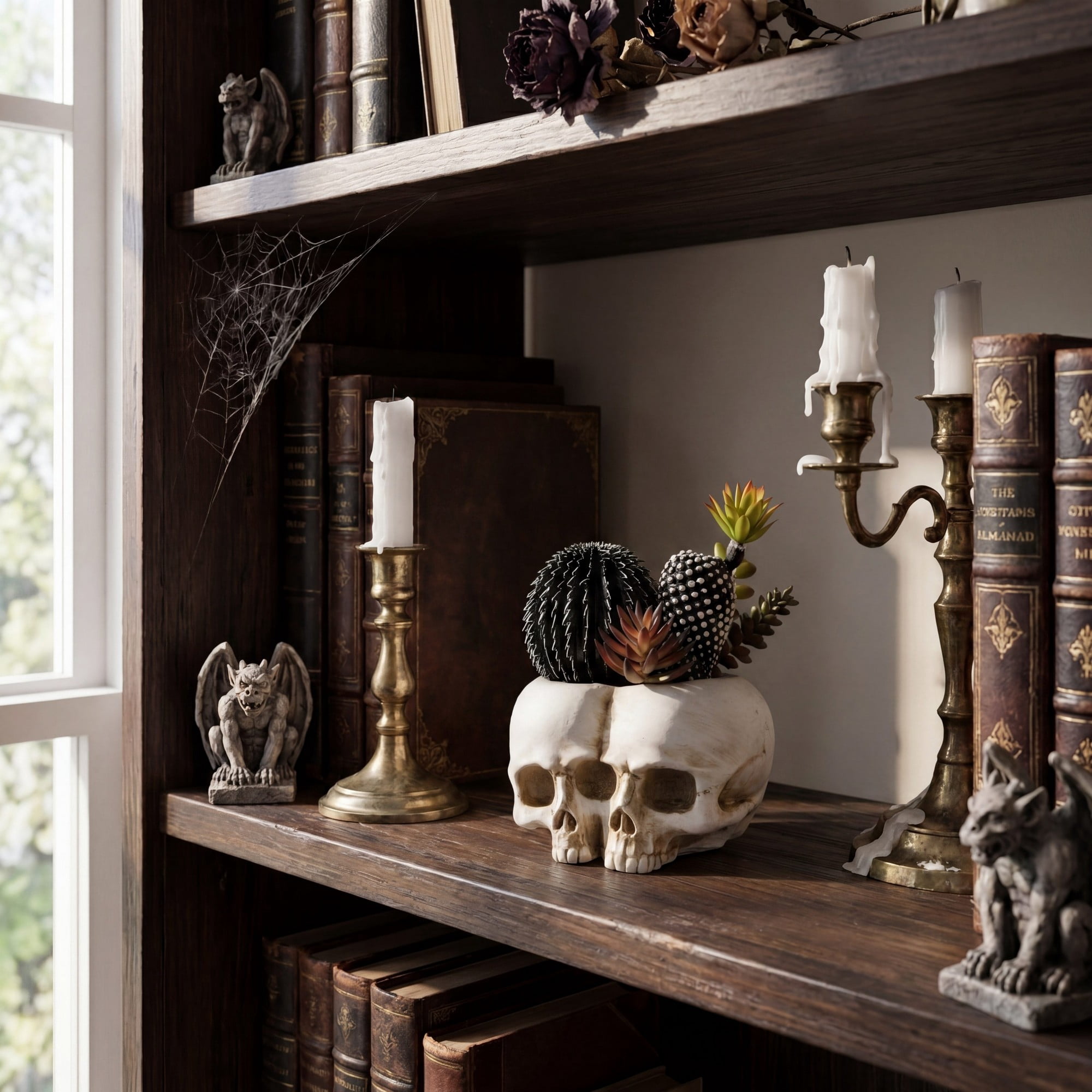8in. Artificial Halloween Succulent Garden in Double Skull Planter