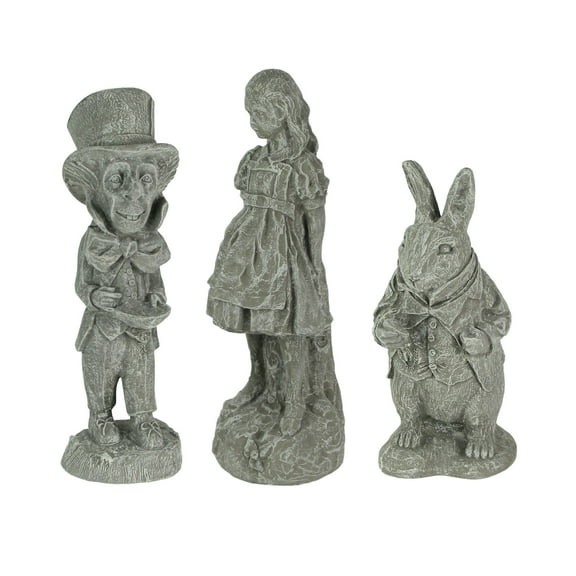 Things2Die4 Alice in Wonderland White Rabbit & Mad Hatter Cement Statue (Set of 3)