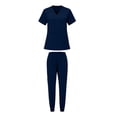 thumbnail image 5 of Busydd 2 Piece Solid Color Womens Scrubs Sets V Neck Short Sleeve Top and Elastic Waist Jogger Pants Nursing Scrubs 2XL, 5 of 7