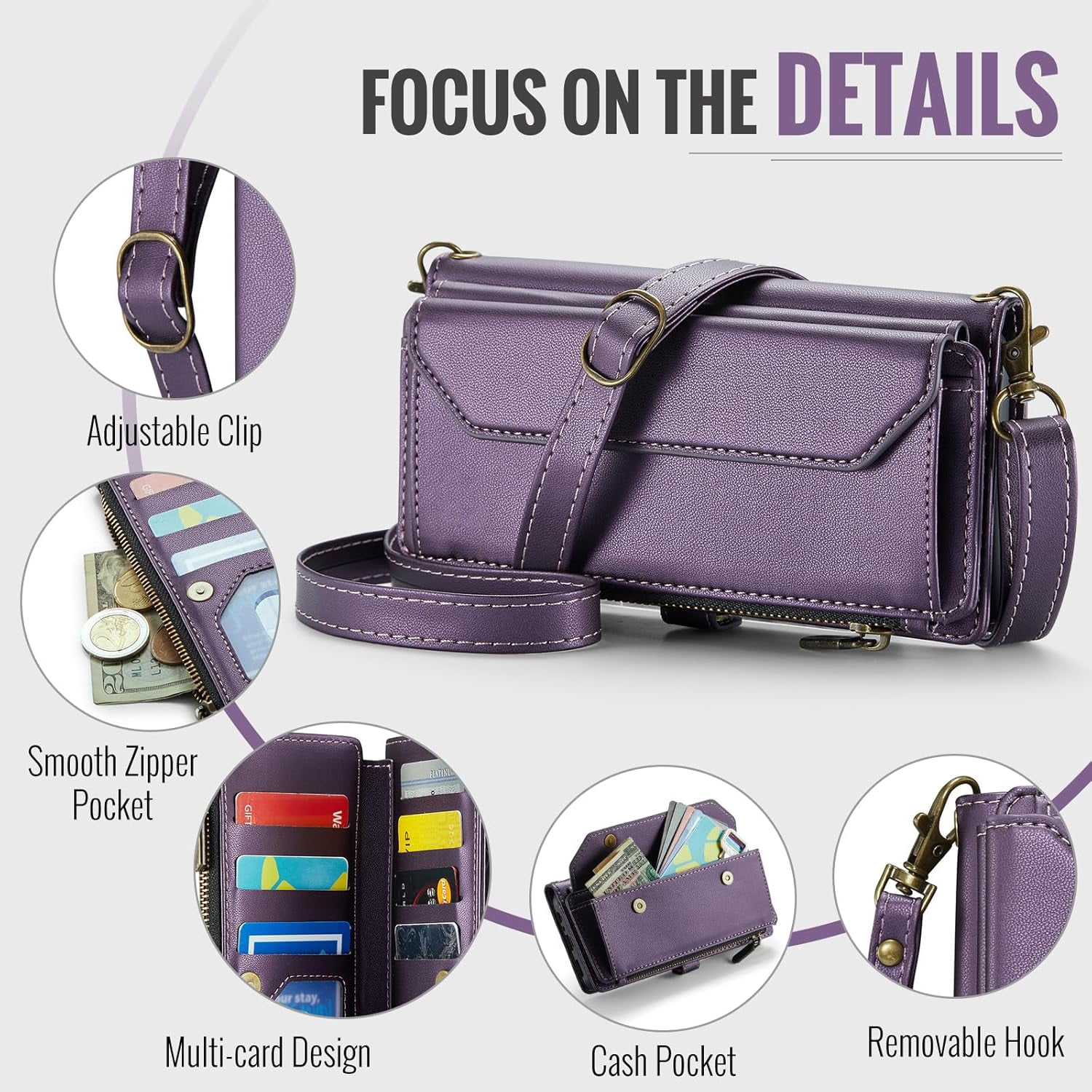 Phone Case for Samsung Galaxy A32 5G 2021 6.5 inch Zipper Wallet Cover with Tempered Glass Screen Protector Flip RFID Blocking Card Holder Cell M32 G5 A 32 32A S32 SM-A326U A326U Women Purple