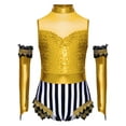 thumbnail image 3 of Mufeng Kids Girls Drum Band Outfits Trapeze Showman Pretend Play Outfit Sparkle Sequins Dance Bodysuit Yellow 10, 3 of 7
