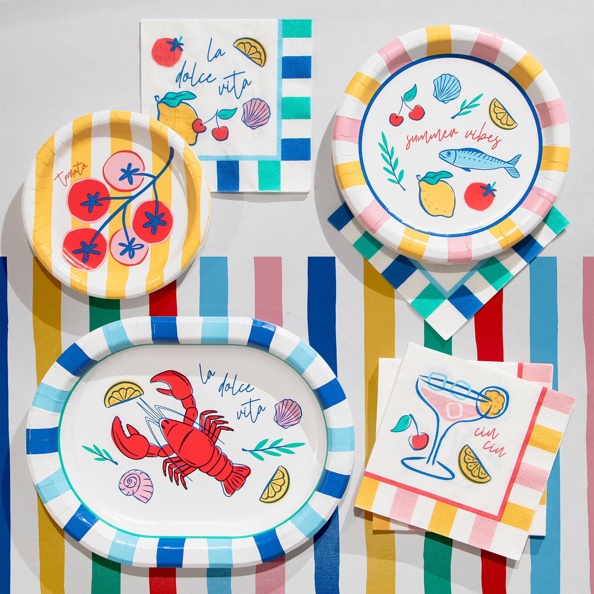 Way to Celebrate La Dolce Vita Summer Vibes Dinner Paper Plates, 9", 20 Count, Multicolor
