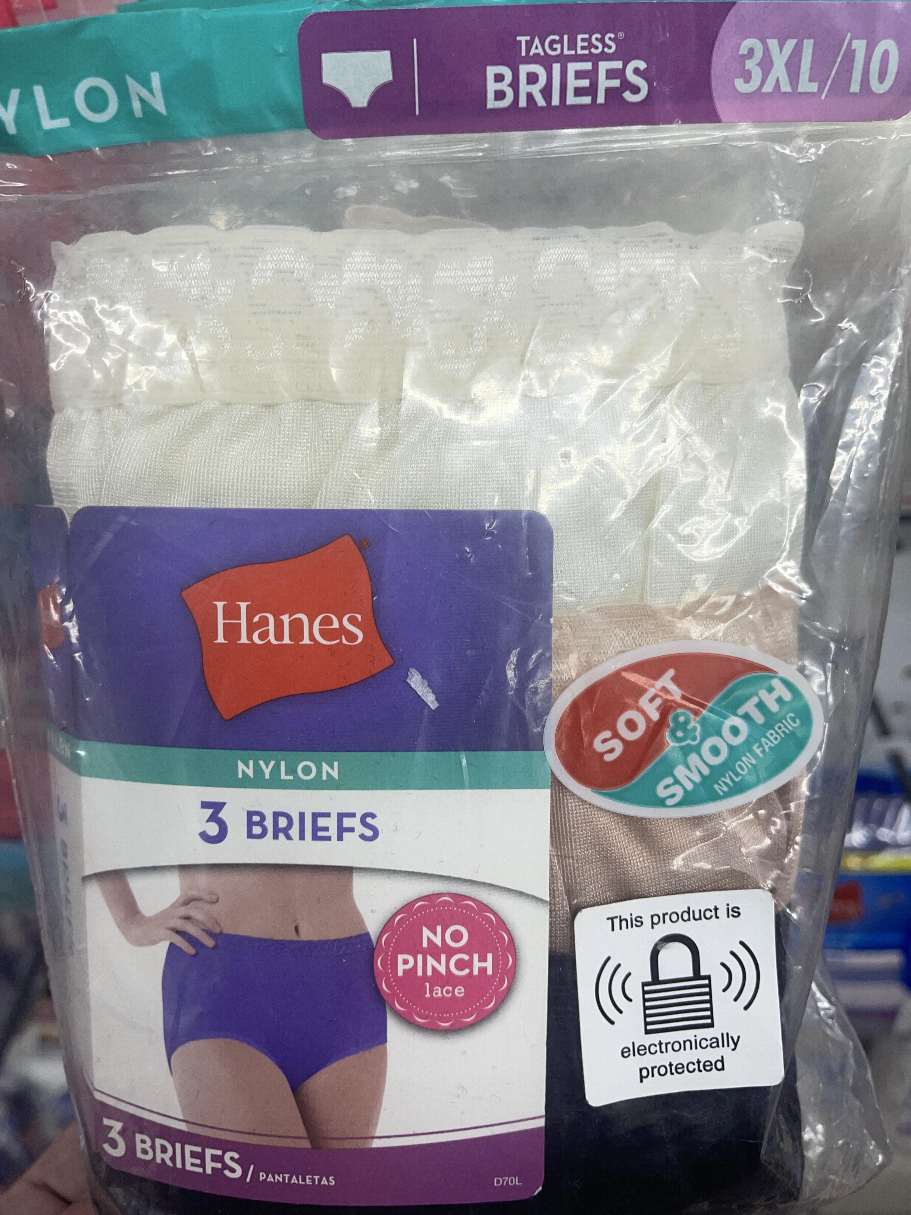 HANES Women's Nylon Briefs Lace Waistband 6-Pack Size 12 Style D70LAS