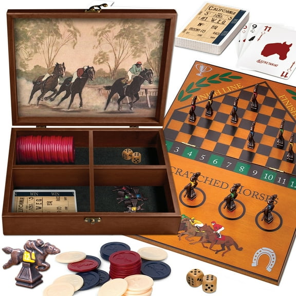 WE Games Derby Horse Race Board Game Set with Metal Game Pieces and Wooden Keepsake Box