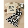 thumbnail image 2 of TheFound Kids Girls Summer Outfits Cow Head Print Short Sleeve T-shirt and Cow Pattern Flare Pants Set, 2 of 9