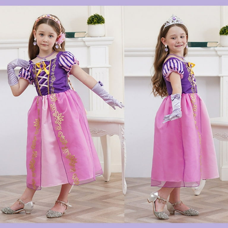 Jurebecia Rapunzel Dress for Girls Floral Puffy Rapunzel Princess Costumes kids dress up Halloween Cosplay Birthday Dresses up with Accessories 150 CM