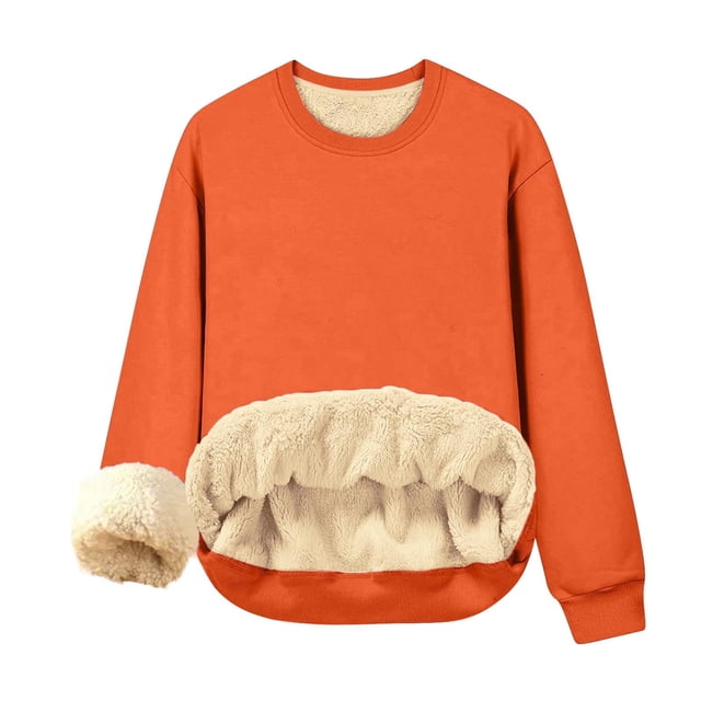 Qucoqpe - Camiseta de manga larga con cuello redondo para mujer, sudadera cálida de invierno con forro polar, blusa informal de color liso, blusa naranja 4XL