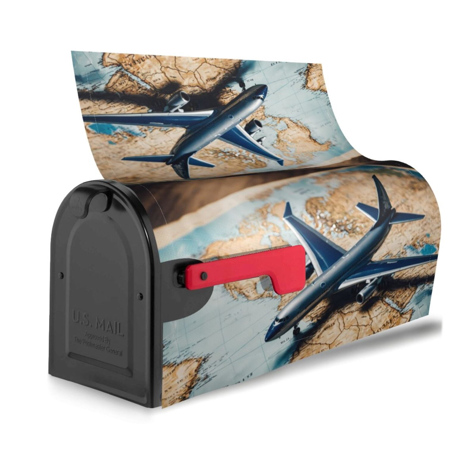 Logiee Airplane World Map Adventure Print Post Letter Box Wrap Decor, Mailbox Cover Suitable for Standard Mailbox and Large Size Mailbox,Outdoor Yard Decoration-25.5x21 in