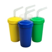 Re-Play Made in The USA 4pk Straw Cups with Reversable Reusable Straw for Easy Baby, Toddler, and Child Feeding - Navy, White, Kelly Green, Yellow (Nautical+)…