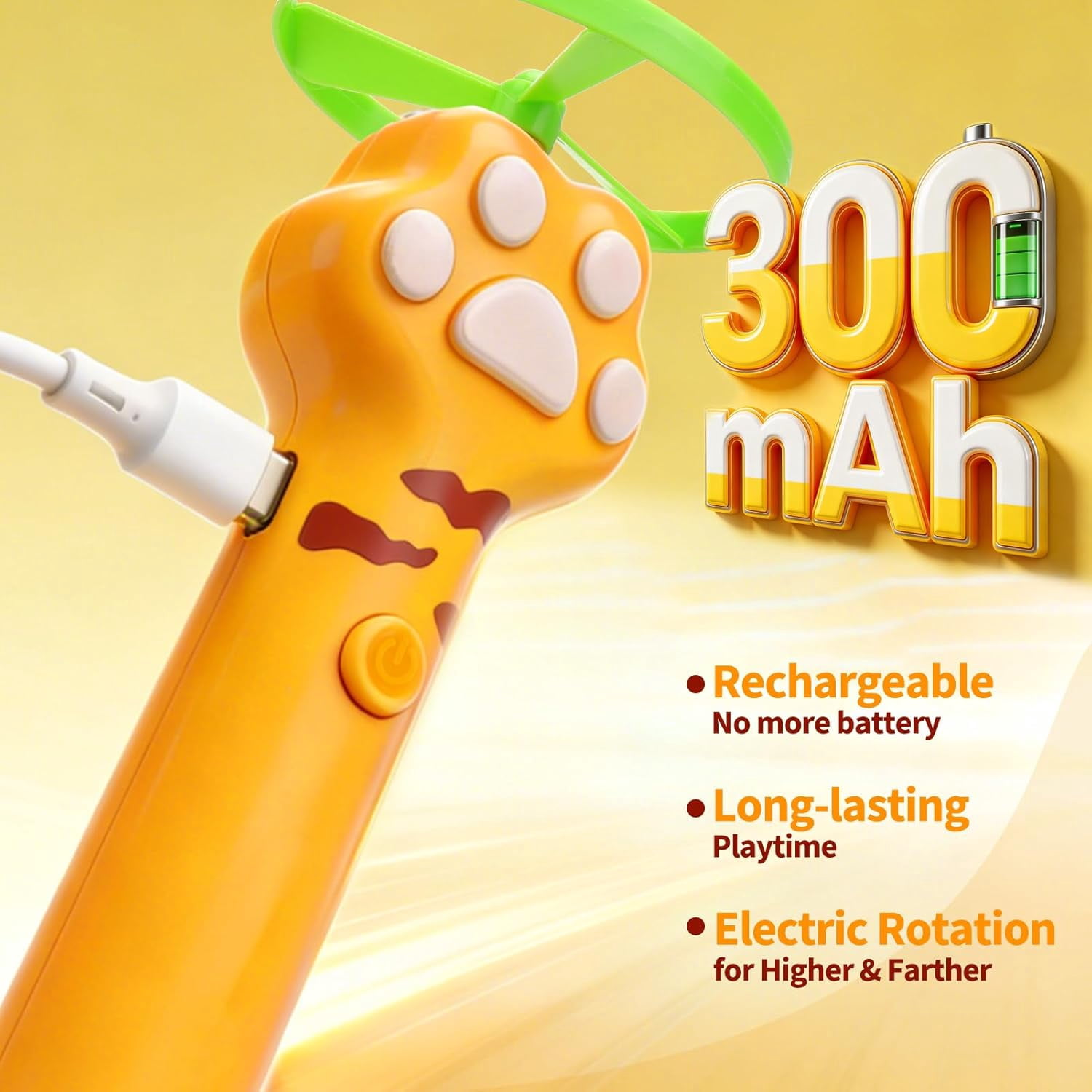 Cat Toy Disc Launcher, Rechargeable Interactive Cat Fetch Toy Launcher with 8 Flying Discs, Flying Enrichment Toys for Indoor Bored Kittens & Adult Cats (Yellow)
