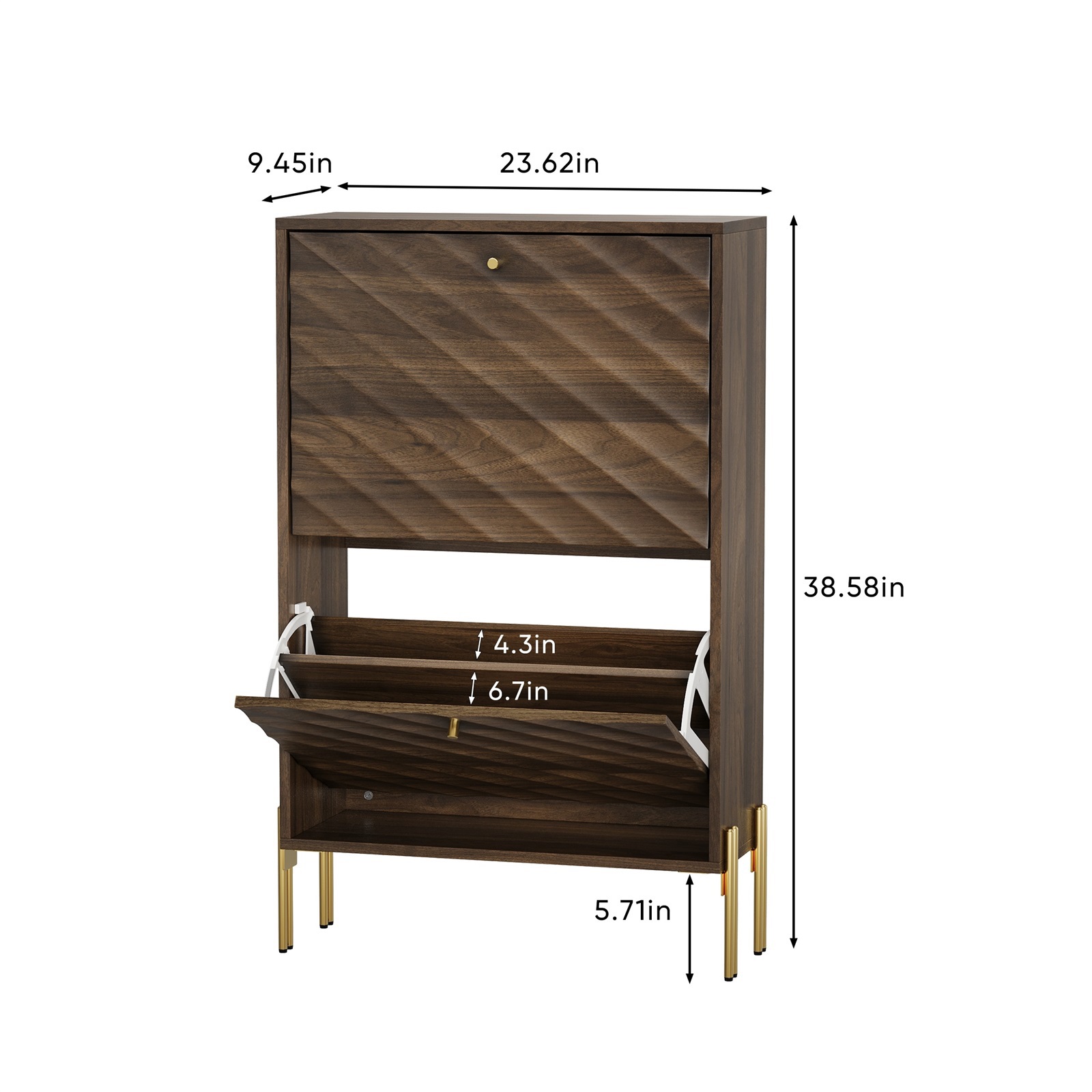 Hommoo Freestanding Shoe Cabinet with 2 Flip Drawers, Mid-century Narrow Shoes Storage Organizer Cabinet for Entryway, Walnut