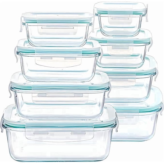 AISOON 8-Pack Borosilicate Glass Food Storage Containers, Leakproof Airtight Lids, BPA-Free Meal Prep Kitchen Storage Set