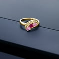 thumbnail image 3 of Gem Stone King 18K Yellow Gold Plated Silver Red Created Ruby Pink Moissanite and White Created Sapphire Engagement Ring for Women (0.86 Cttw, Gemstone July Birthstone, Heart Shape 4MM, Size 6), 3 of 4