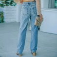 thumbnail image 7 of Women's High Waist Stretch Straight Wide Leg Blue Jeans Distressed Comfort Classic Denim Pants Trousers with Pockets, 7 of 7