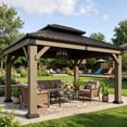 thumbnail image 3 of Sunmthink 10' x 12' Outdoor Cedar Wood Gazebo, Hardtop Gazebo Wooden Pavilion with Galvanized Steel Double Roof, for Patio, Garden, Deck, 3 of 9
