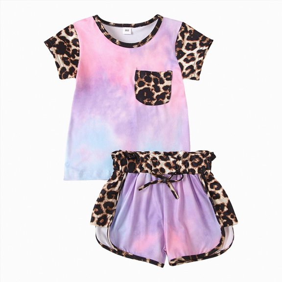 Sgkm Baby Outfits Girl Colorful Leopard Print Short Top Summer Comfy Shorts Set Cute 2 Piece Newborn Clothes