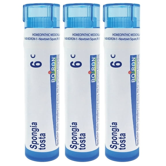 Boiron Spongia Tosta 6C, Homeopathic Medicine for Dry, Barking Cough, 3 Count (3 x 80 Pellets)