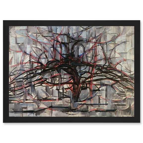 Piet Mondrian Tree Abstract Dark Painting Artwork Framed Wall Art Print A4