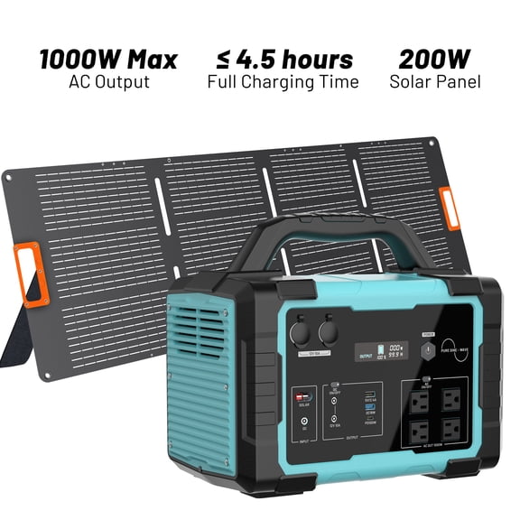 EchoNexus 1000W Portable Power Station,1024Wh LiFePO4 Battery Pack,Portable Solar Power Generators with 200 Watt Solar Panels Included for Outdoor Camping,Emergencies,Rv Essentials