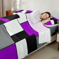 thumbnail image 4 of Castle Fairy Minimalism Color Block Queen Sheets 4 Pieces,Mid Century Square Layout Queen Sheet Sets,Purple Gray Black,1 Flat Sheet, 1 Fitted Sheet and 2 Pillowcases, 4 of 7