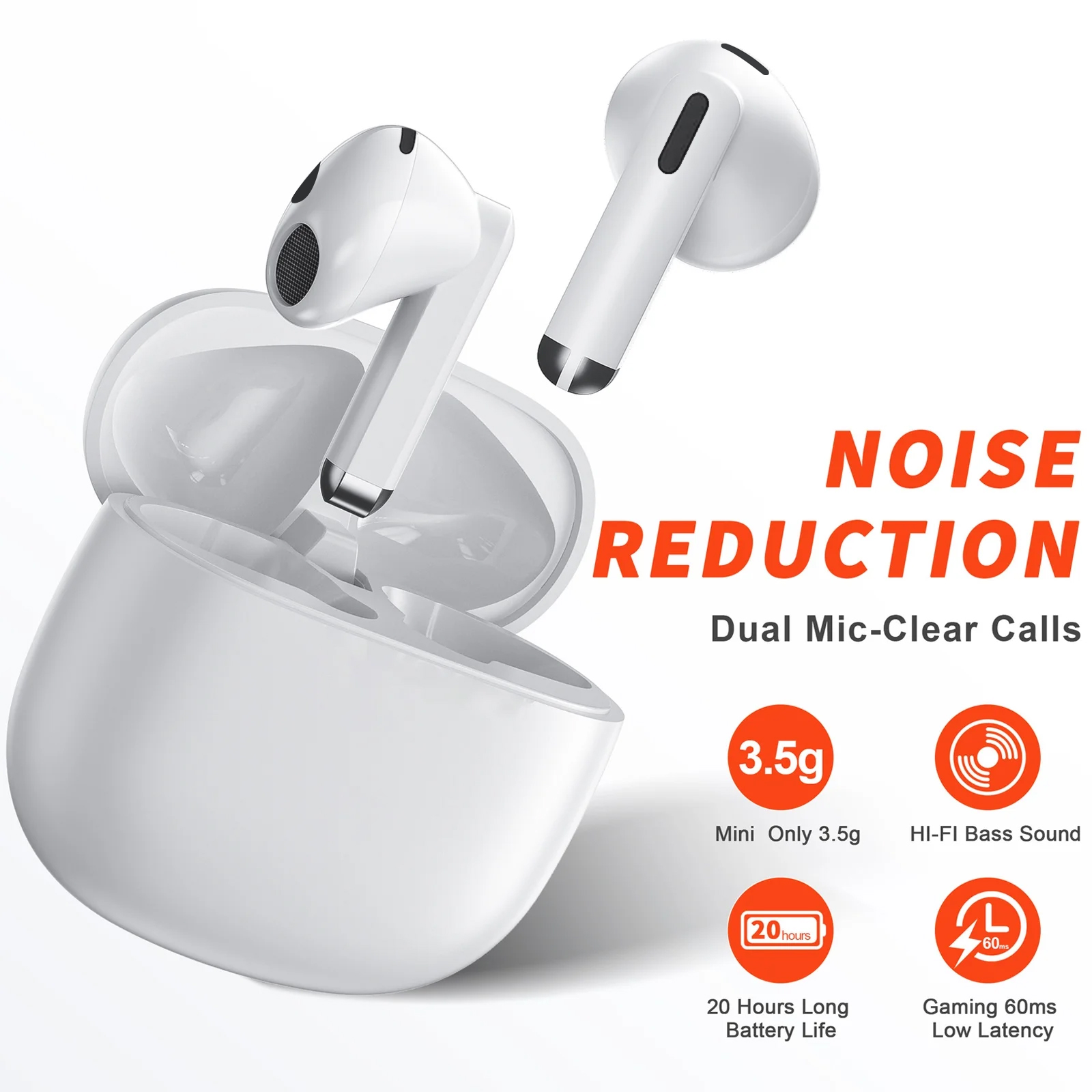 Wireless Earbuds In-Ear Earphones with Bluetooth 5.3, IPX7 Built-in Mic, Deep Bass Stereo for iPhone & Android