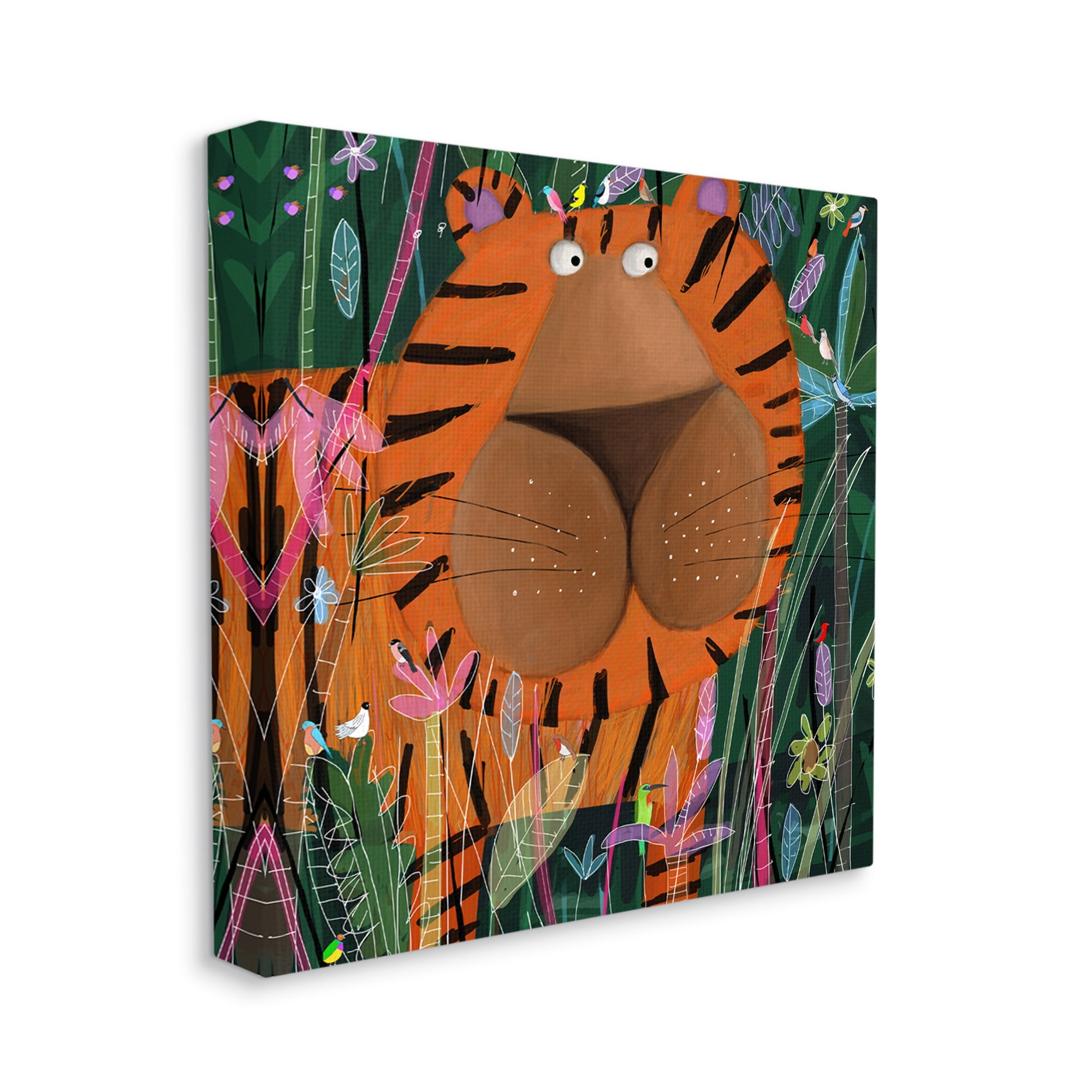 Stupell Industries Children's Striped Tiger in Tropical Jungle Brush, 17 x 17,Design by Carla Daly