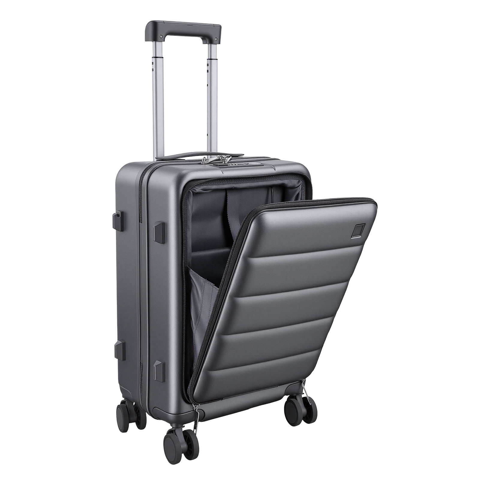 20 Inch Carry-On Luggage with Front Laptop Pocket, USB Charger Port & Cup Holder, 360 Degrees Spinner Wheels, Side Hook, Phone Stand , TSA Lock, Airline Approved Hard Shell Suitcase