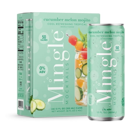 Mingle Mocktails Non-Alcoholic Cucumber Melon Mojito Mocktails 4 Pack, 12 fl oz Sleek Aluminum Cans, 0.00% ABV